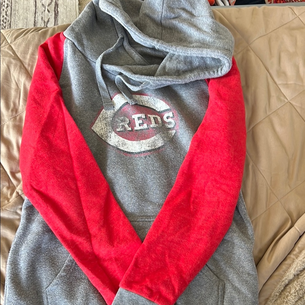 Gray and Red Hoodie with Logo